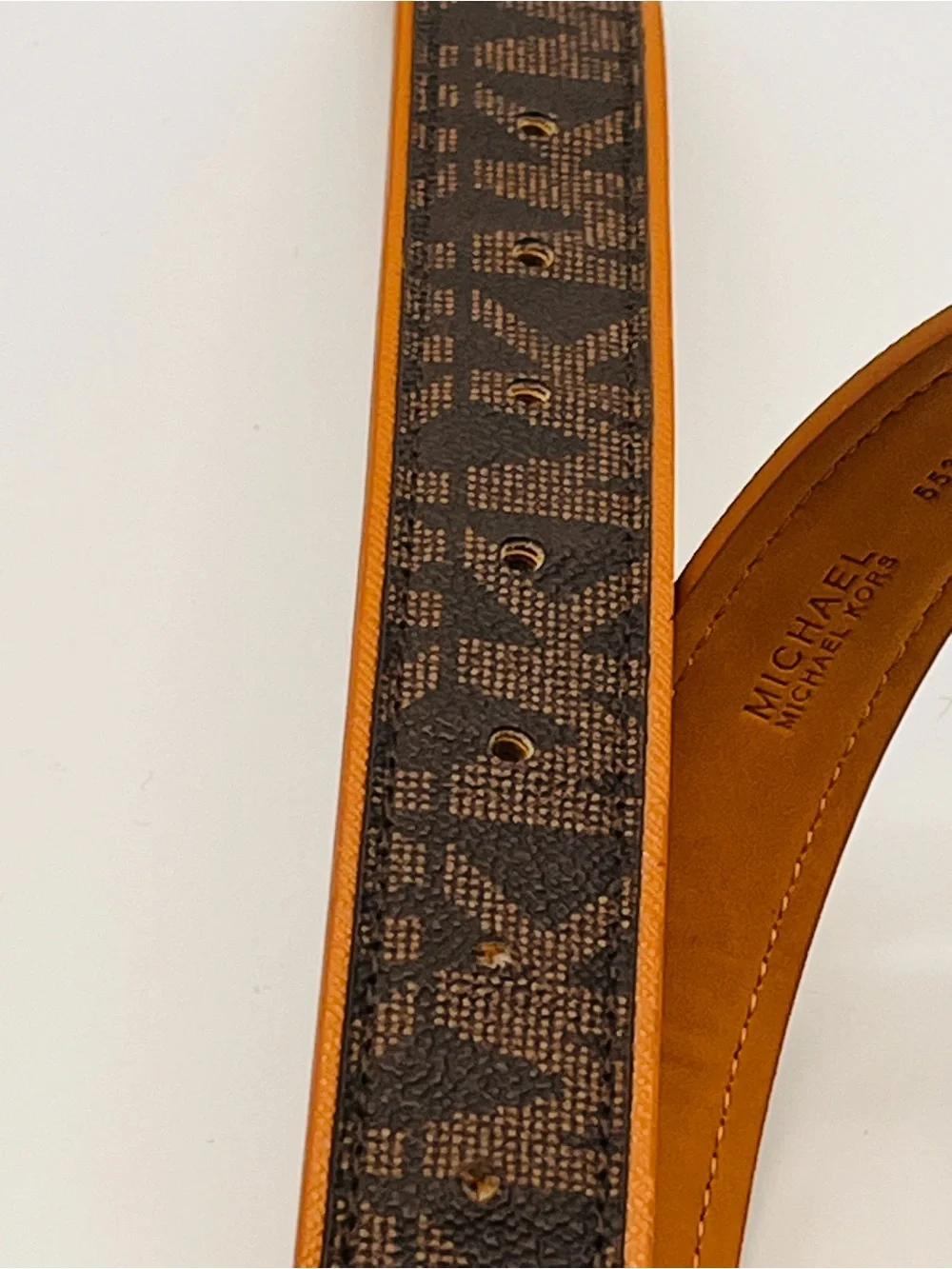 Michael Kors Brown Logo Canvas Saffiano Belt Tan Trim Gold Buckle Women's Small